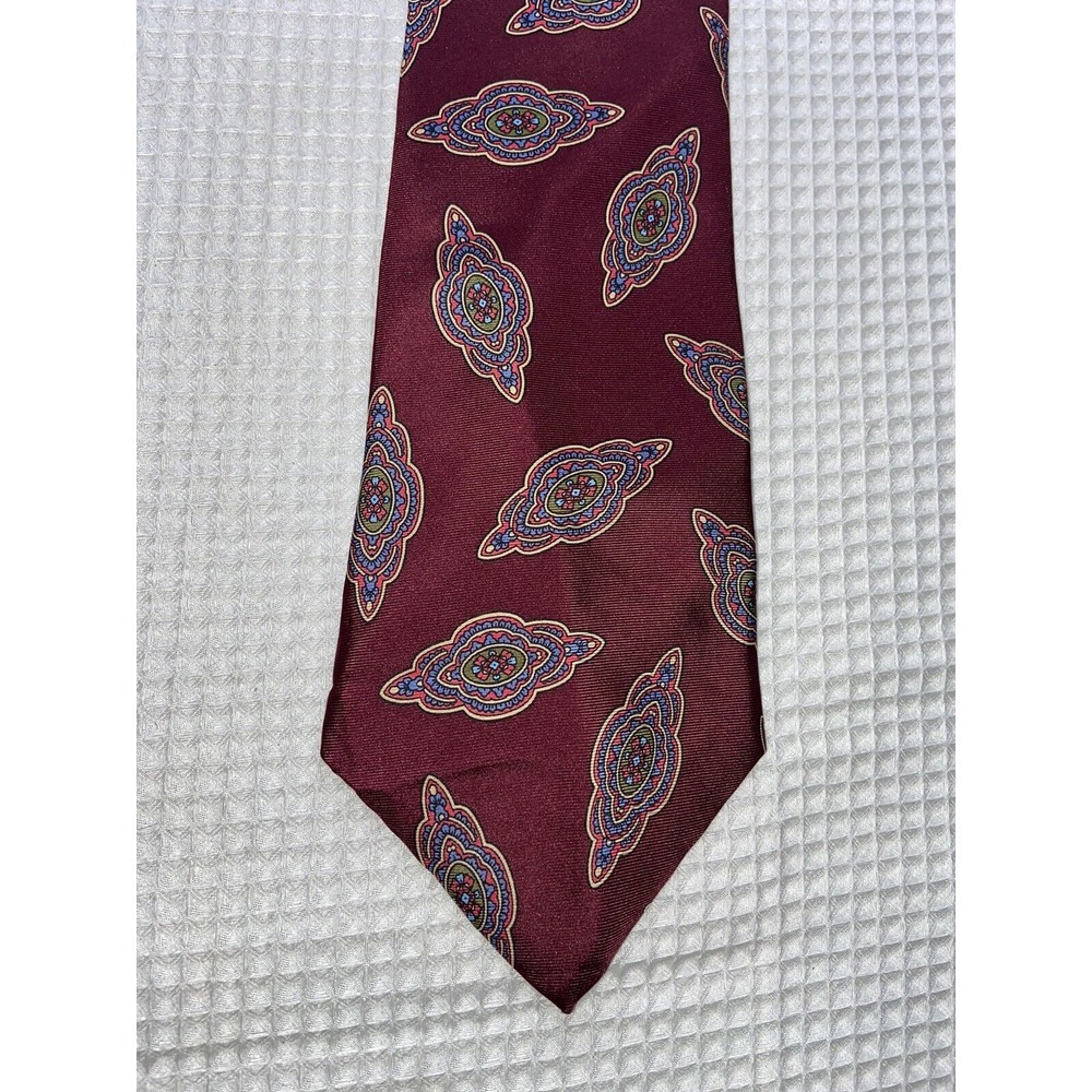 Vintage Strathmore Silk Necktie Tie Paisley Geometric Art Deco‎ 55" Burgundy Red
